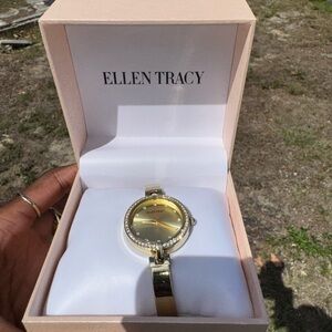 Ellen Tracy Gold-Tone Crystal Bezel Women's Bracelet Watch